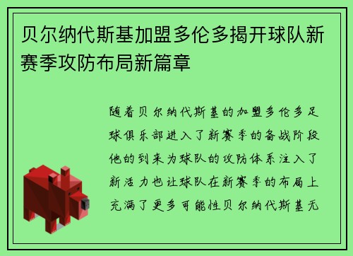 贝尔纳代斯基加盟多伦多揭开球队新赛季攻防布局新篇章